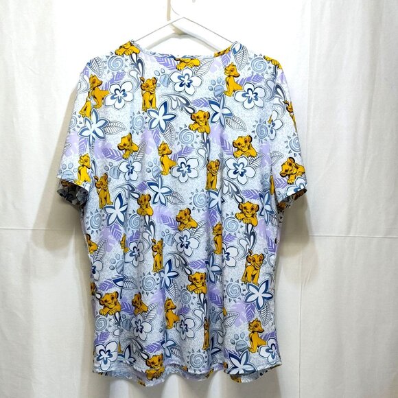 Scrubstar Disney Lion King V-Neck Print Scrub Top XL Simba & Floral Pattern NWOT - Picture 2 of 6